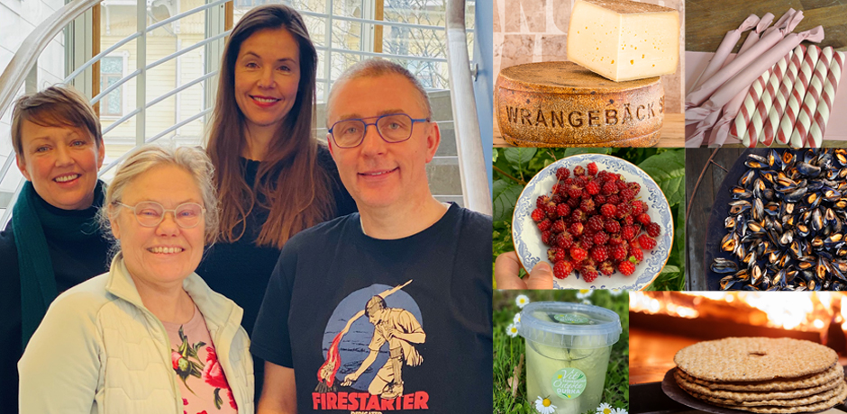 Kollage med fyra konsulter och sex produkter som fått skyddad EU-beteckning