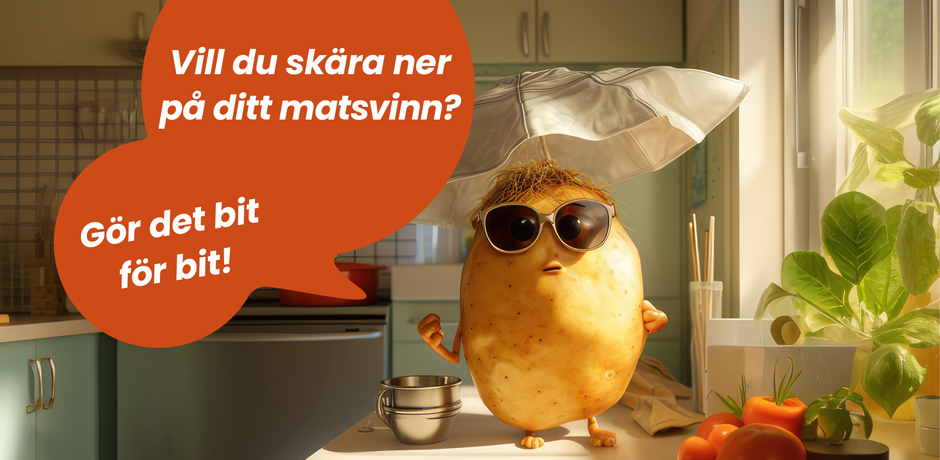 Potatis som säger Vill du minska ditt matsvinn? Gör det bit för bit.